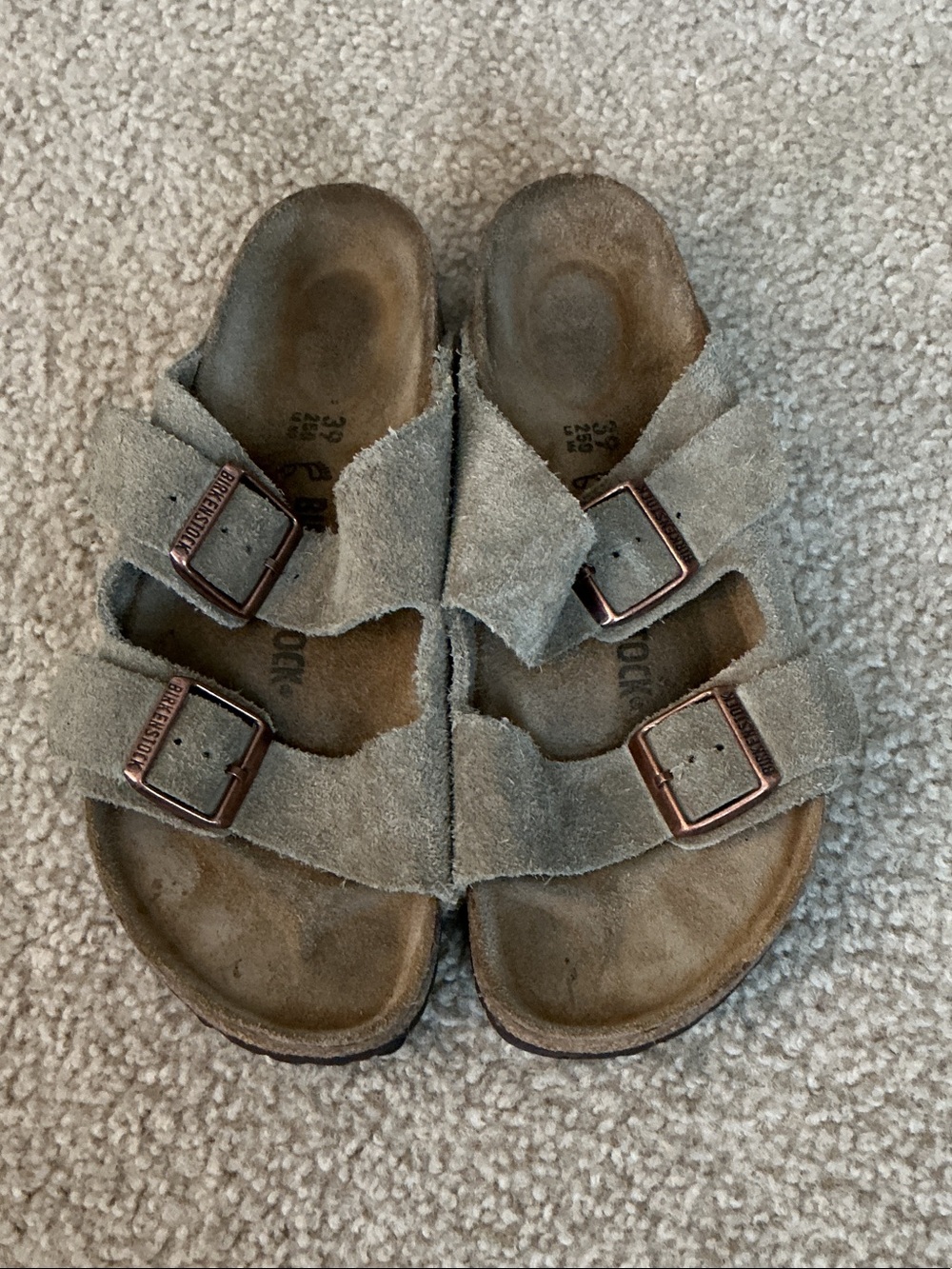 Birkenstock Arizona Tan Suede Two-Buckle Sandals - Size Mens 6 Womens 8